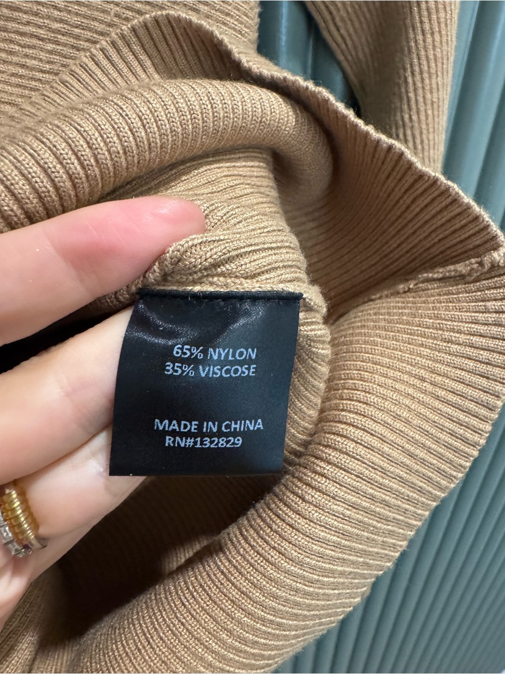 NBD Camel Ribbed Asymmetric Cutout Turtleneck Sweater - Picture 5 of 7